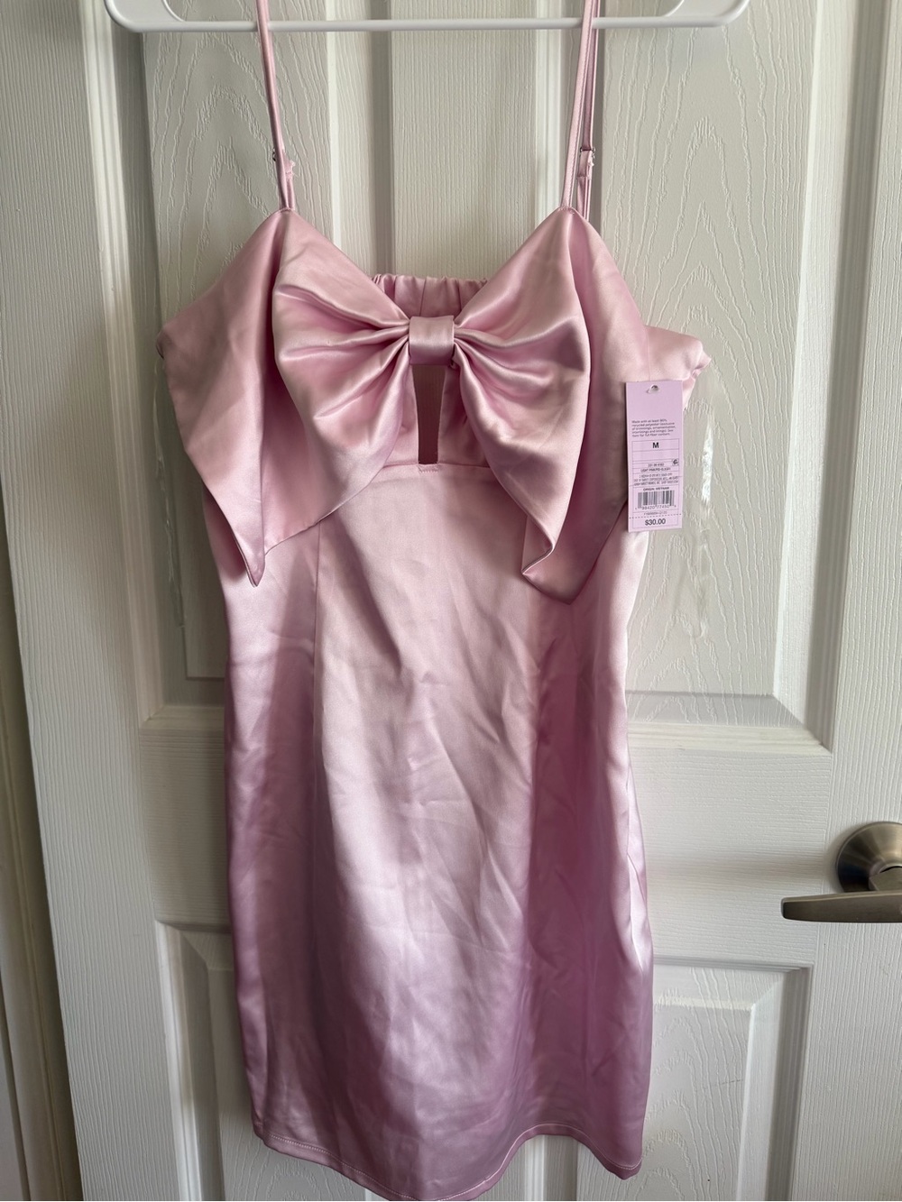 Pink Satin Mini Dress with Bow size M new